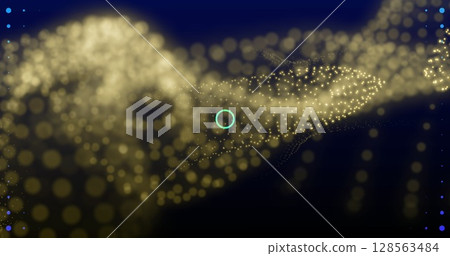 Image of moving glowing lights and waves over black background Image of moving glowing lights and waves over black background 128563484