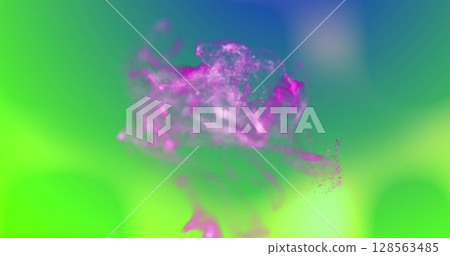 Image of moving glowing lights and waves over colorful background 128563485