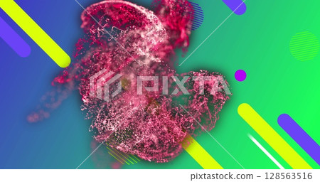 Image of moving glowing lights and waves over colorful background Image of moving glowing lights and waves over colorful background 128563516