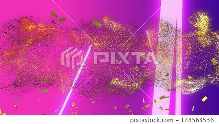 Image of moving glowing lights and waves over colorful background Image of moving glowing lights and waves over colorful background 128563536
