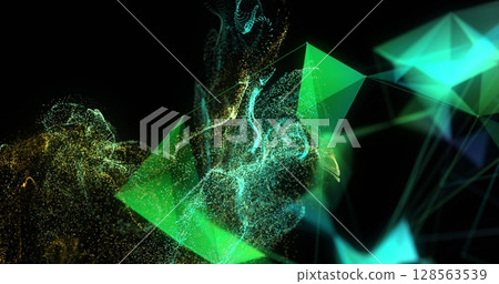 Image of moving glowing lights and waves over black background Image of moving glowing lights and waves over black background 128563539