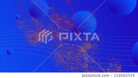 Image of moving glowing lights and waves over colorful background Image of moving glowing lights and waves over colorful background 128563554