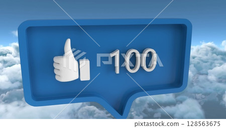 Image of speech bubble with numbers and like icon over clouds 128563675