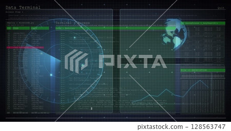 Image of data processing on screens and scope scanning 128563747