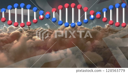 Image of dna over american flag and clouds 128563779