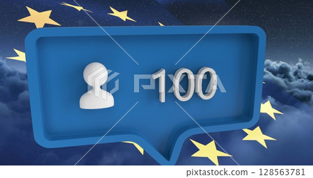 Image of people icon with numbers on speech bubble with european union flag Image of people icon with numbers on speech bubble with european union flag 128563781
