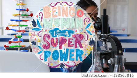 Image of girl power text over school girl Image of girl power text over school girl 128563816