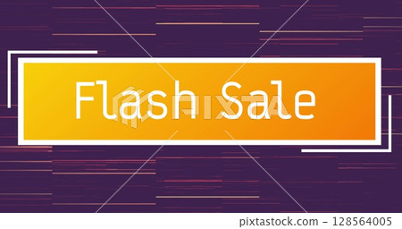 Image of flash sale text over light trails on purple background 128564005