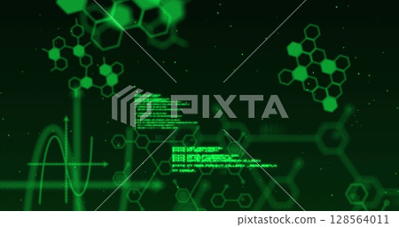 Image of green lightning over chemical compounds and data processing Image of green lightning over chemical compounds and data processing 128564011