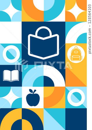 Back to School. Seamless geometric pattern. Template for background, banner, card, poster. Vector 128564103