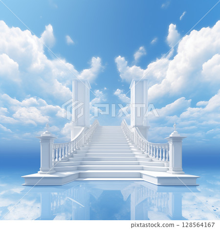 white staircase architecture Behind is the sky in the daytime white staircase architecture Behind is the sky in the daytime 128564167