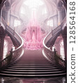 Staircase, hallway inside the castle, pink tone 128564168