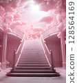 Staircase, hallway inside the castle, pink tone 128564169