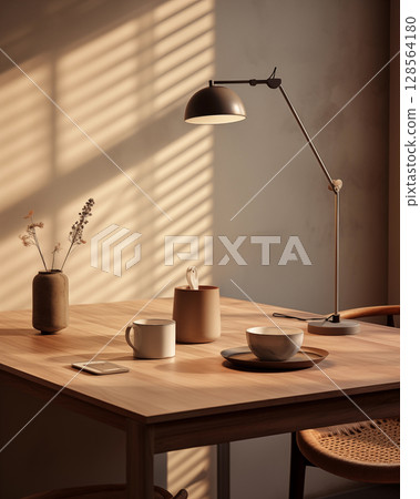 Work desk in warm colors Work desk in warm colors 128564180