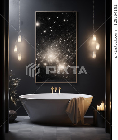 Bathtub and nature view outside the window 128564181