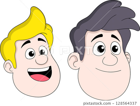 Cartoon Faces of Two Businessmen Characters with Different Hairstyles 128564337