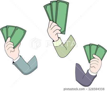Cartoon Hands Holding Money Bills Vector Illustration 128564338