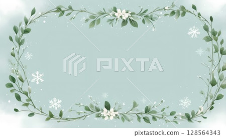 Snowflake x Leaf Botanical Frame Material | White Background Template 128564343