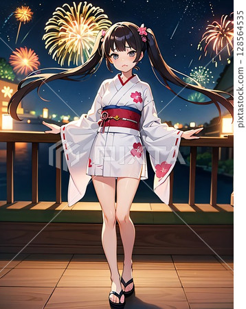 年輕女子前往觀賞煙火表演 128564535