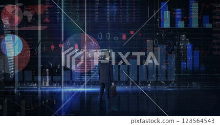 Image of financial data processing over businessman 128564543