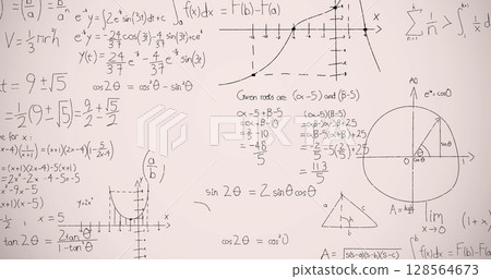 Image of mathematical equations over white background 128564673