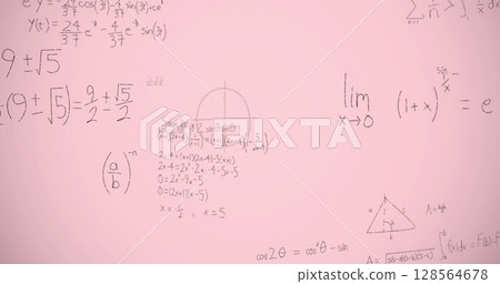 Image of mathematical equations over pink background 128564678
