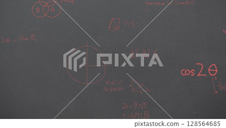 Image of mathematical equations over grey background Image of mathematical equations over grey background 128564685