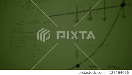 Image of mathematical equations over green background 128564686