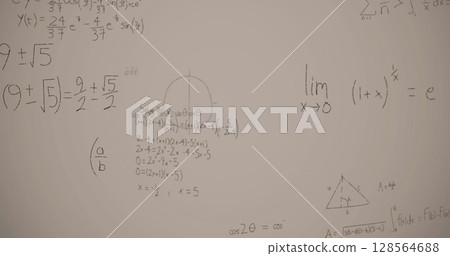 Image of mathematical equations over white background 128564688