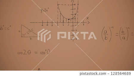 Image of mathematical equations over brown background Image of mathematical equations over brown background 128564689