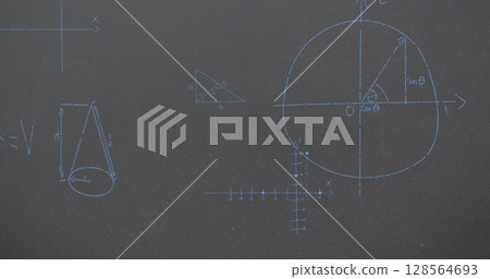Image of mathematical equations over grey background 128564693