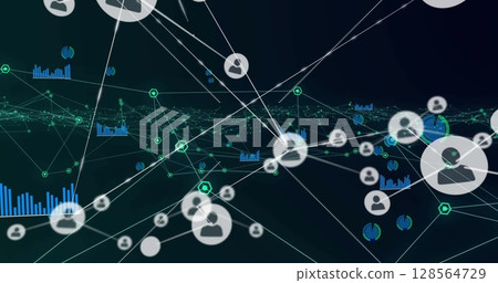 Image of network of connections over black background Image of network of connections over black background 128564729