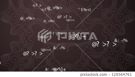 Image of globes connections over moving topographical chart on brown background Image of globes connections over moving topographical chart on brown background 128564761