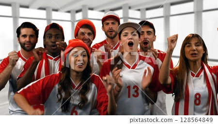 Image of happy group of sports fans Image of happy group of sports fans 128564849