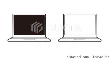 筆記型電腦線條圖設定正面 128564963