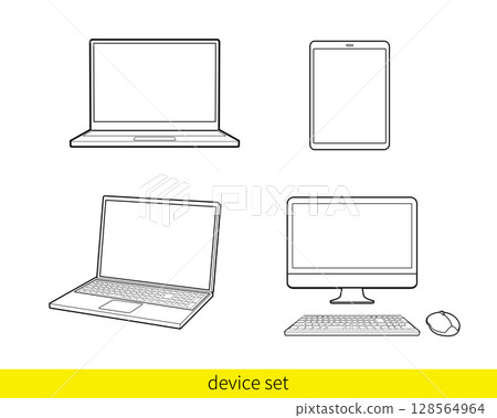 Computer and tablet line drawing illustration set 128564964