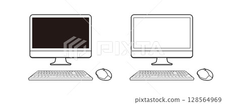 Desktop PC line drawing illustration set 128564969