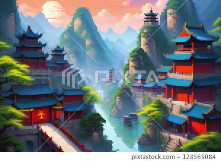 中國風景（像素藝術） 128565084