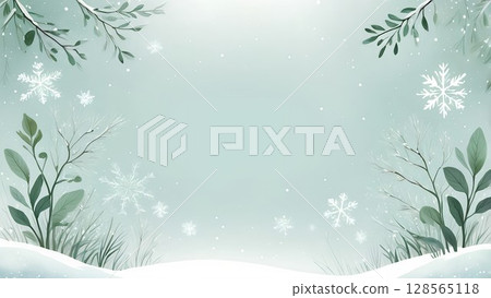 雪花自然主題畫框 | 柔和的水彩裝飾框 128565118