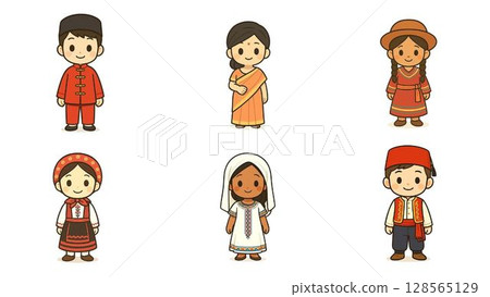 一群穿著不同國家傳統服飾的兒童 一群穿著不同國家傳統服飾的兒童 128565129