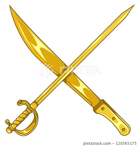 Machete and sword Cold weapon with metal blade Machete and sword Cold weapon with metal blade 128565175
