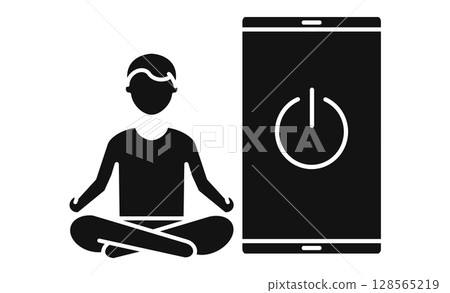 Person undergoing digital detox and smartphone icon Person undergoing digital detox and smartphone icon 128565219