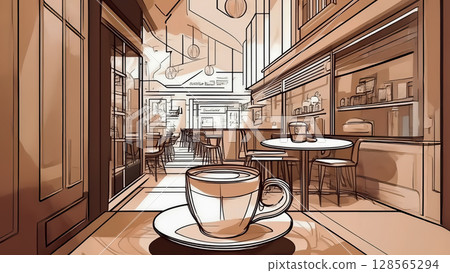 復古咖啡店插畫背景 128565294