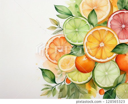 Hand-drawn illustration of a cross section of an orange or lemon 128565323