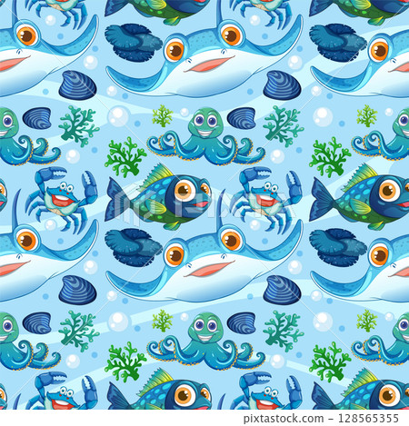 Colorful Underwater Marine Life Pattern 128565355