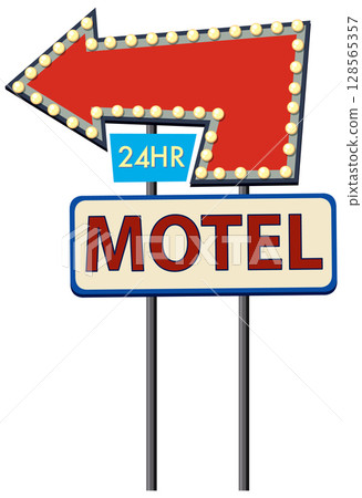 Retro Motel Sign with Arrow and Lights 128565357