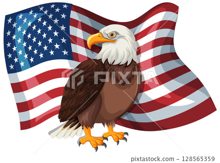 Bald Eagle with American Flag Illustration 128565359