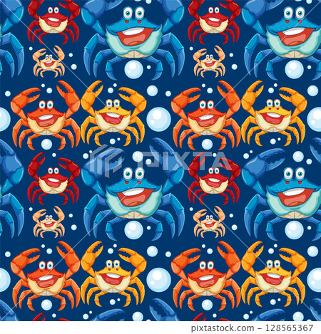 Colorful Cartoon Crabs Under the Sea 128565367