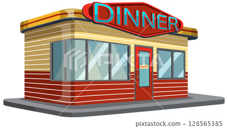Retro Diner Vector Illustration with Neon Sign 128565385