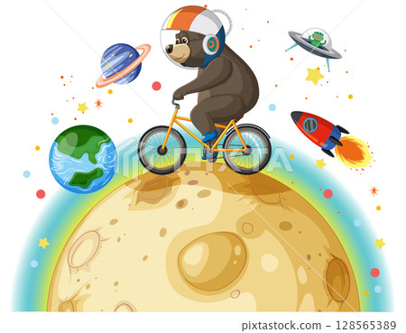 Bear Biking Through Outer Space Adventure 128565389